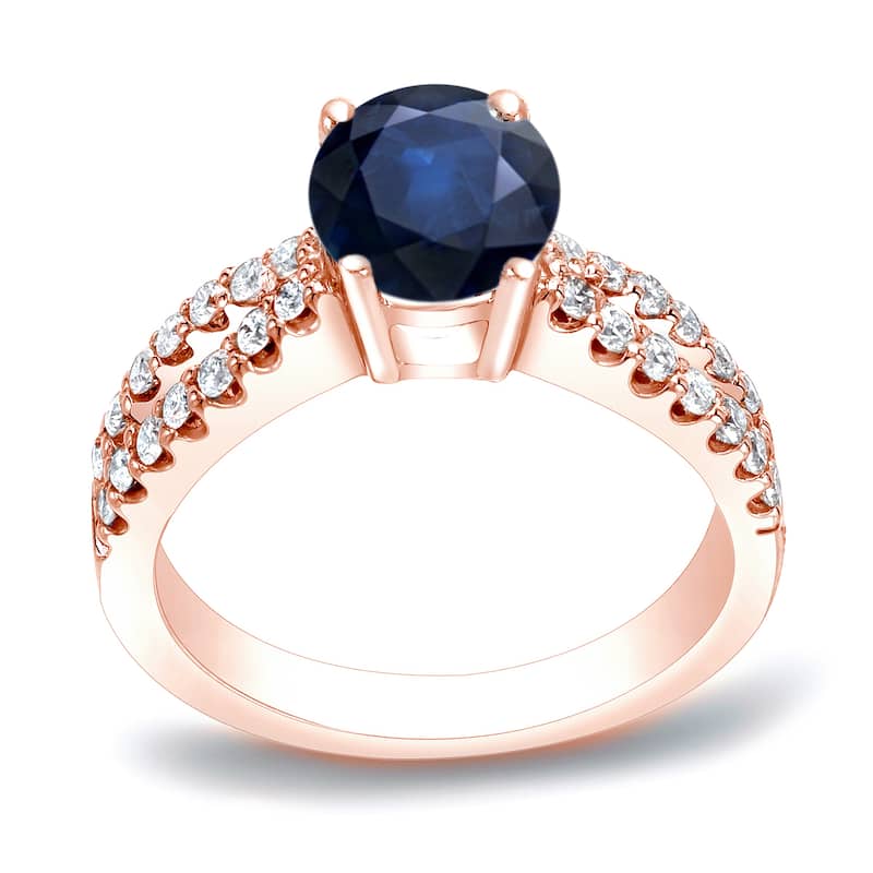 Auriya Modern Round 3/5ct Blue Sapphire and 2/5ct TDW Diamond Engagement Ring 14K Gold - 4 - Rose