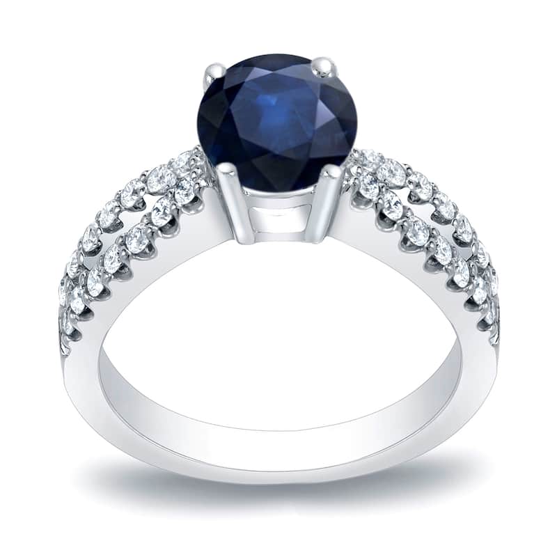 Auriya Modern Round 3/5ct Blue Sapphire and 2/5ct TDW Diamond Engagement Ring 14K Gold - 4 - White