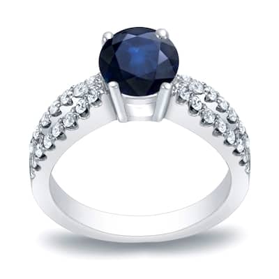 Auriya Modern Round 3/5ct Blue Sapphire and 2/5ct TDW Diamond Engagement Ring 14K Gold