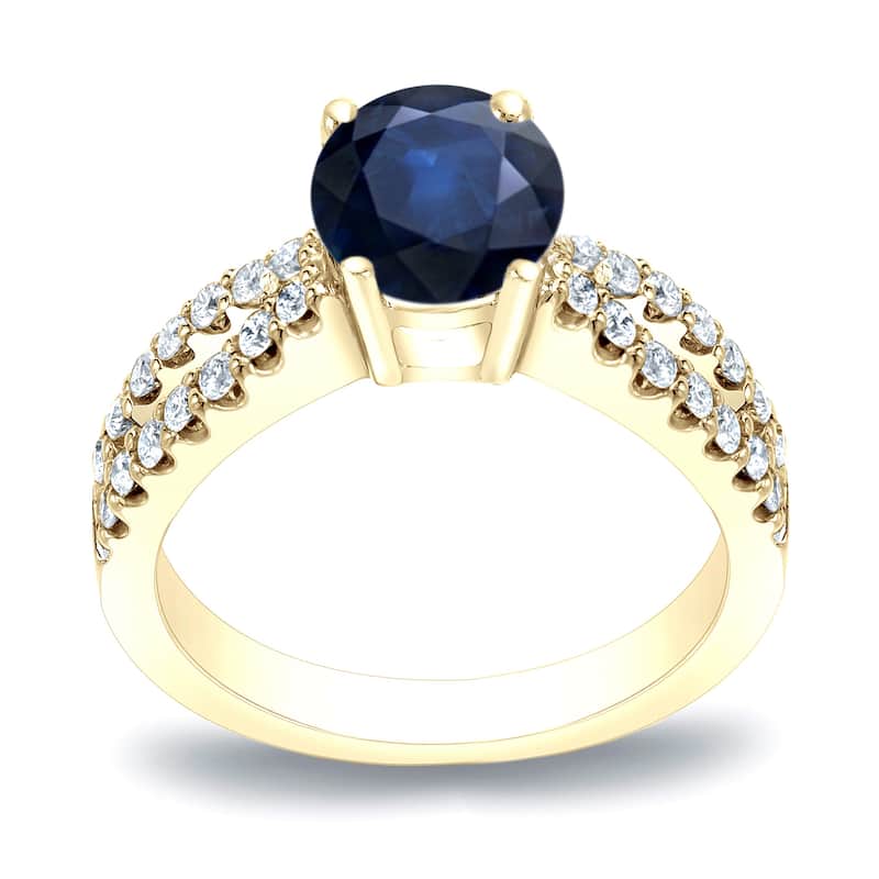 Auriya Modern Round 3/5ct Blue Sapphire and 2/5ct TDW Diamond Engagement Ring 14K Gold - 4 - Yellow