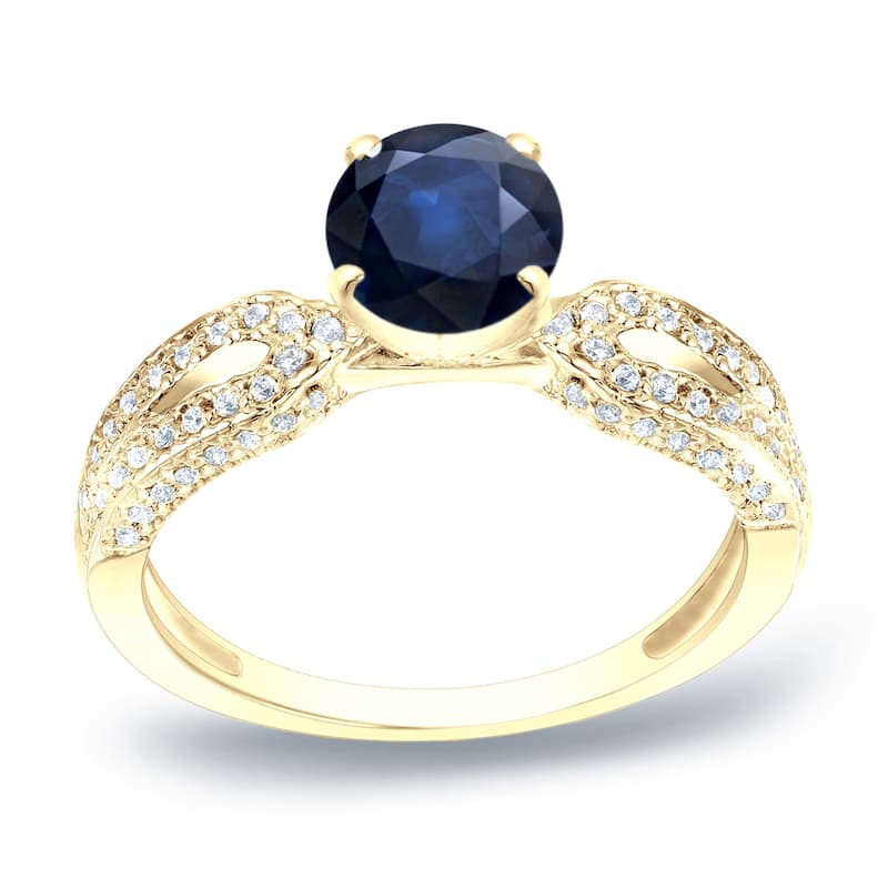 Auriya Round 1ct Blue Sapphire and 1/5ct TDW Diamond Engagement Ring 14K Gold