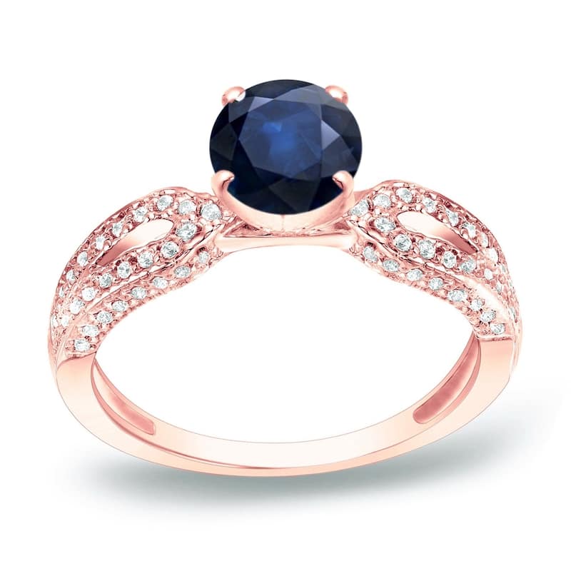 Auriya Round 1ct Blue Sapphire and 1/5ct TDW Diamond Engagement Ring 14K Gold