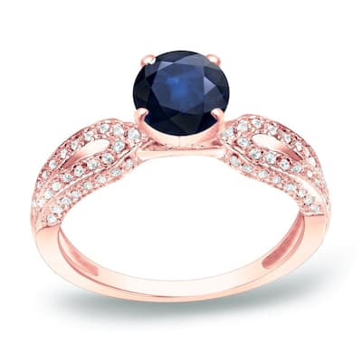 Auriya Round 1ct Blue Sapphire and 1/5ct TDW Diamond Engagement Ring 14K Gold