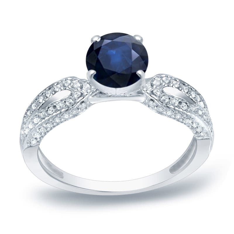 Auriya Round 1ct Blue Sapphire and 1/5ct TDW Diamond Engagement Ring 14K Gold