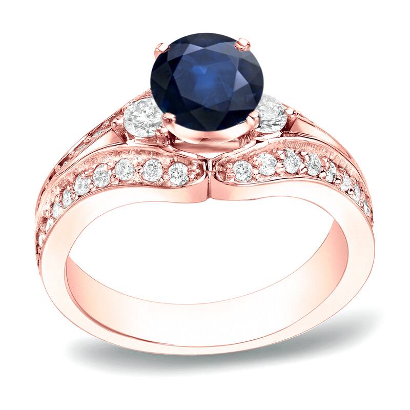 Auriya Modern 1/2ct Blue Sapphire and 3/4ct TDW 3-Stone Diamond Engagement Ring 14k Gold (H-I, SI1-SI2)