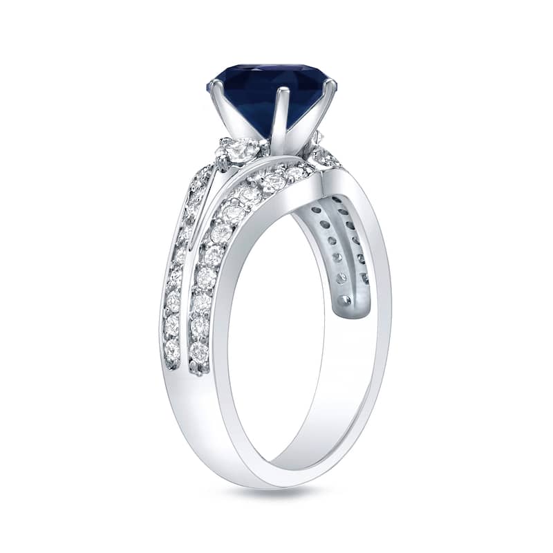 Auriya Modern 1/2ct Blue Sapphire and 3/4ct TDW 3-Stone Diamond Engagement Ring 14k Gold (H-I, SI1-SI2)