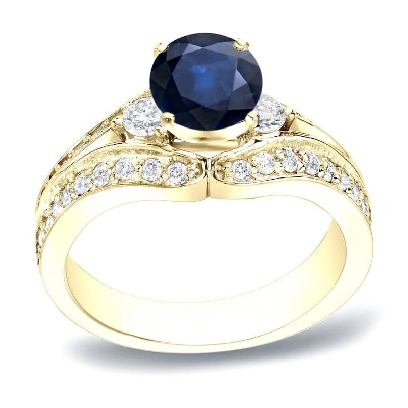 Auriya Modern 1/2ct Blue Sapphire and 3/4ct TDW 3-Stone Diamond Engagement Ring 14k Gold (H-I, SI1-SI2)