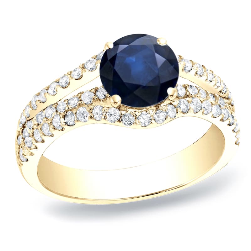 Auriya Modern Round 1/3ct Blue Sapphire and 3/4ct TDW Diamond Engagement Ring 14K Gold