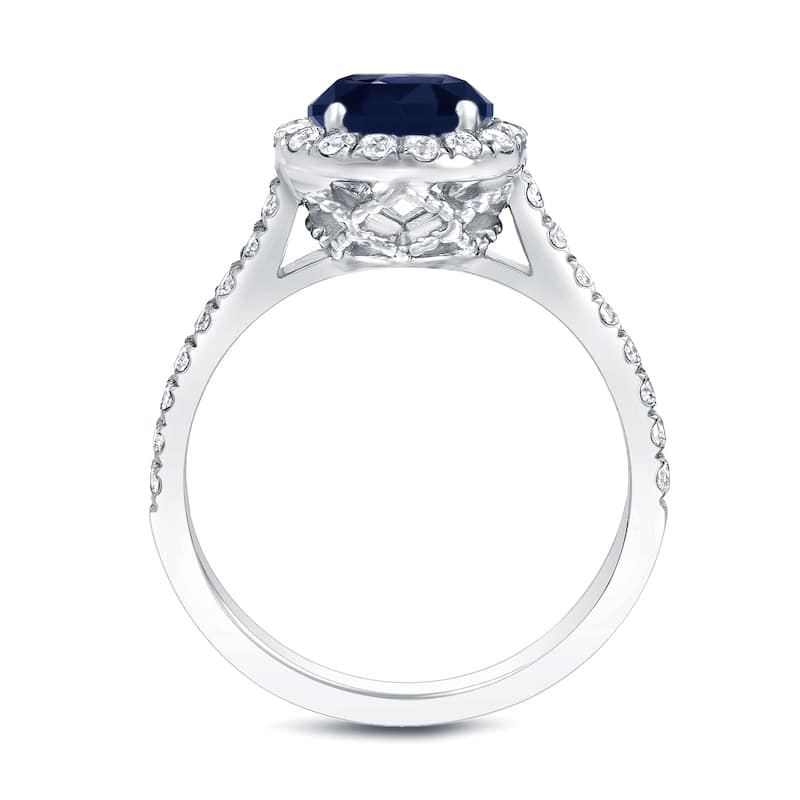 Auriya 1 1/4ct Blue Sapphire and 1/2ctw Halo Diamond Engagement Ring 14K Gold (H-I, SI1-SI2)