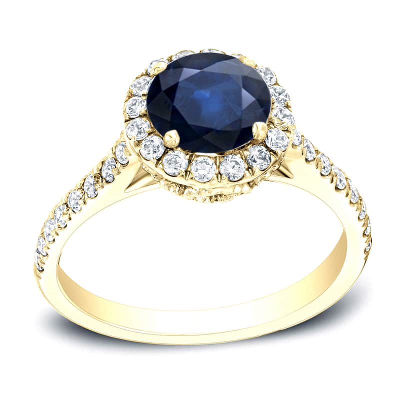 Auriya 1 1/4ct Blue Sapphire and 1/2ctw Halo Diamond Engagement Ring 14K Gold (H-I, SI1-SI2) - 4 - Yellow