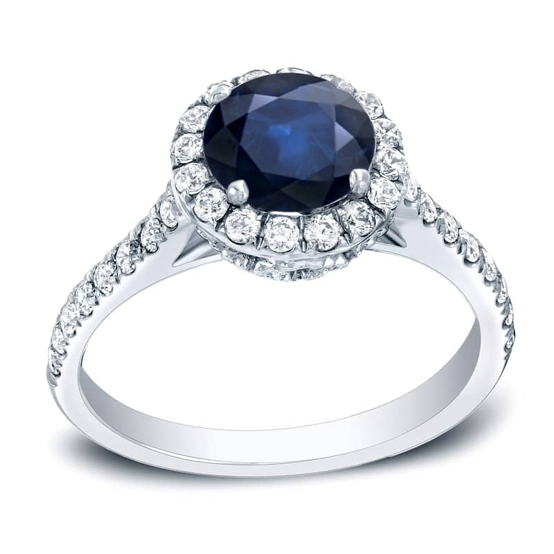 Auriya 1 1/4ct Blue Sapphire and 1/2ctw Halo Diamond Engagement Ring 14K Gold (H-I, SI1-SI2)
