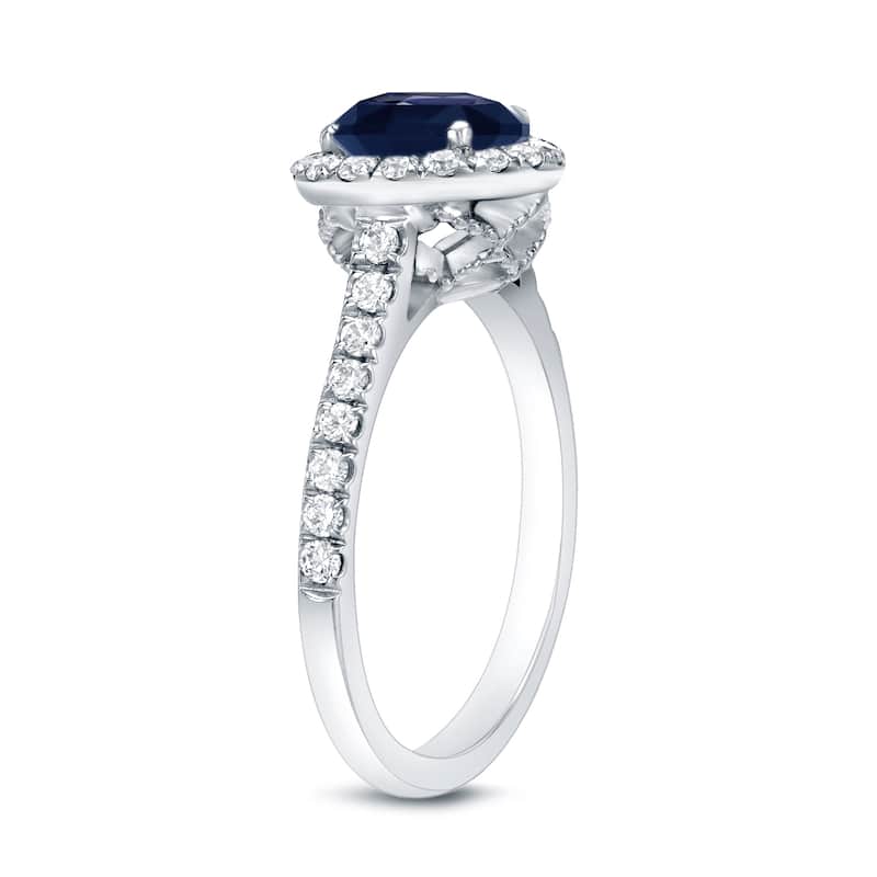 Auriya 1 1/4ct Blue Sapphire and 1/2ctw Halo Diamond Engagement Ring 14K Gold (H-I, SI1-SI2)