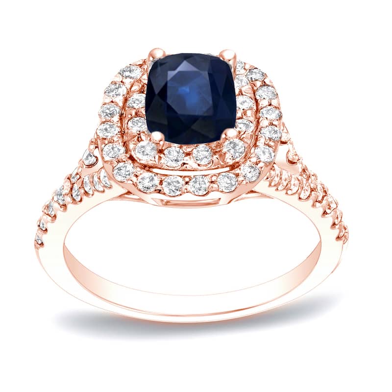 Auriya 14k Gold 1/2ct Cushion-cut Sapphire and Diamond Halo Engagement Ring 3/4ctw (H-I, SI1-SI2)