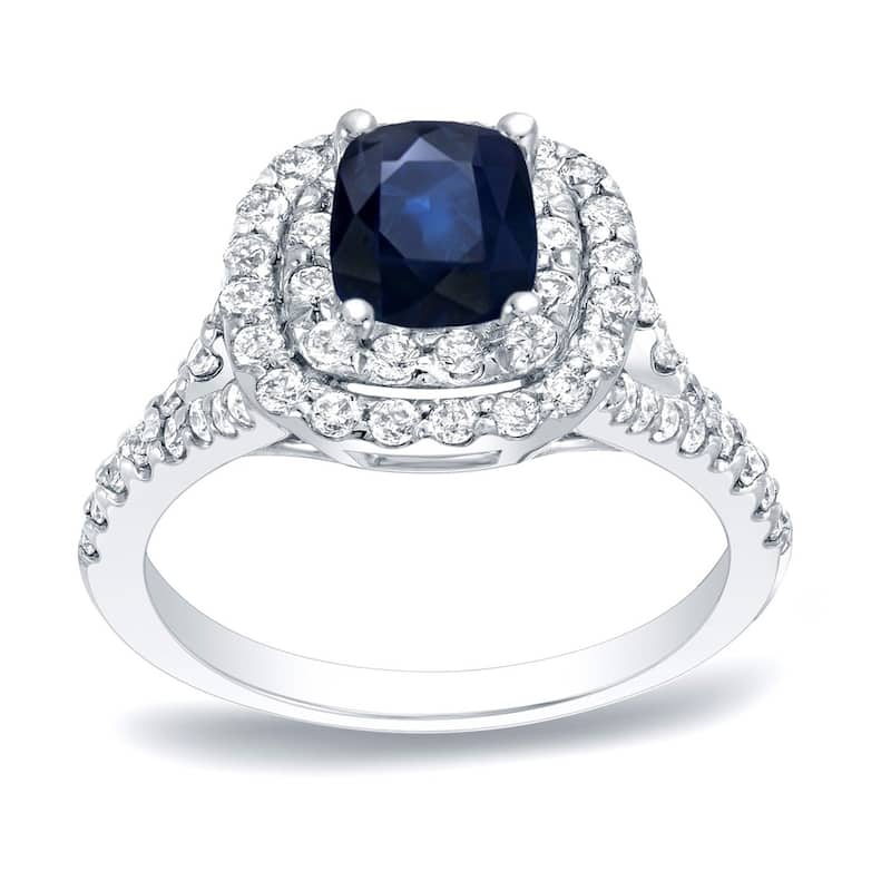 Auriya 14k Gold 1/2ct Cushion-cut Sapphire and Diamond Halo Engagement Ring 3/4ctw (H-I, SI1-SI2)