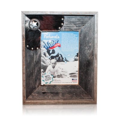 Natural Cowhide Fancy Sheriff Old Silver Star Reclaimed 5x7-inch Frame