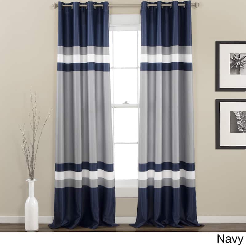 Lush Decor Alexander Stripe Light Filtering Curtain Panel Pair - 52"W x 84"L - Navy