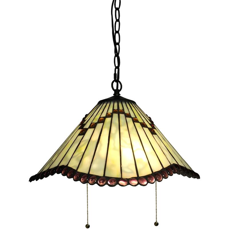 Ahlai 2-light Light Green Tiffany-style 16-inch Hanging Lamp