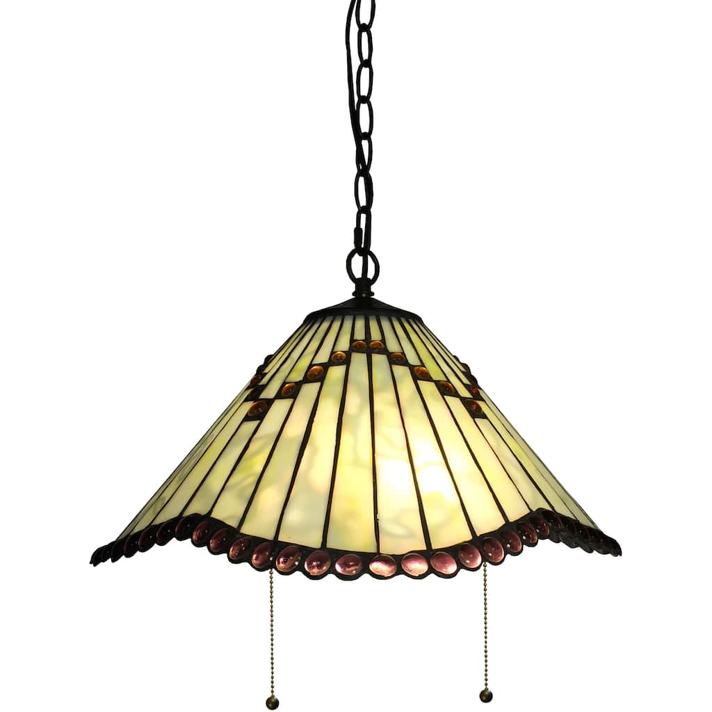 Ahlai 2-light Light Green Tiffany-style 16-inch Hanging Lamp