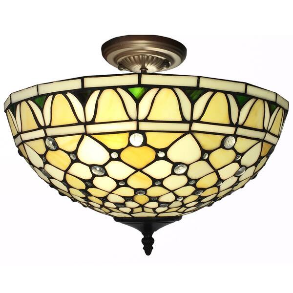 Alvira 2 Light Tiffany Style Off White 16 Inch Ceiling Lamp Off White 16 Inch Ceiling Lamp