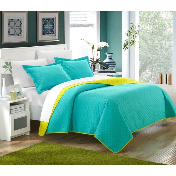 Chic Home Ressa Reversible Color Block 7-piece Quilt with Sheet Set
