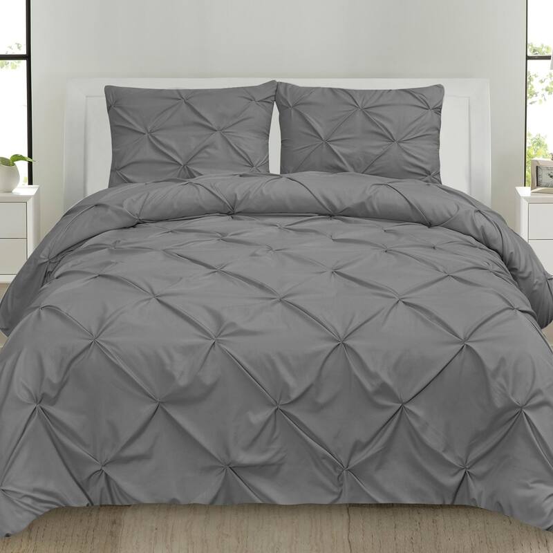 Sweet Home Collection 3 Piece Classic Pintuck Pinch Pleated Comforter Set - Queen - Grey