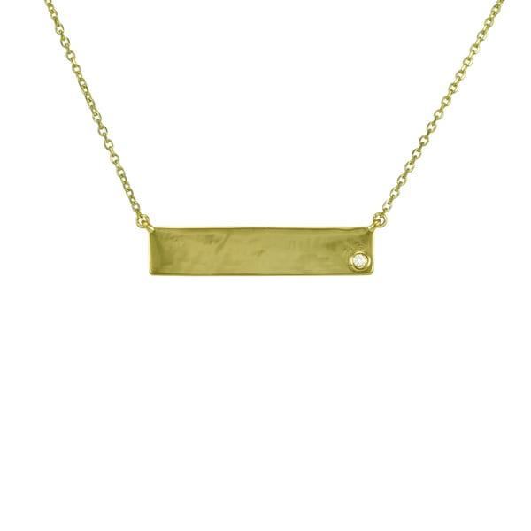 14k Gold Diamond Accent Horizontal Solitaire Bar Necklace