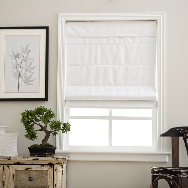 Arlo Blinds Cloud White Cordless Lift Fabric Roman Blackout Shades