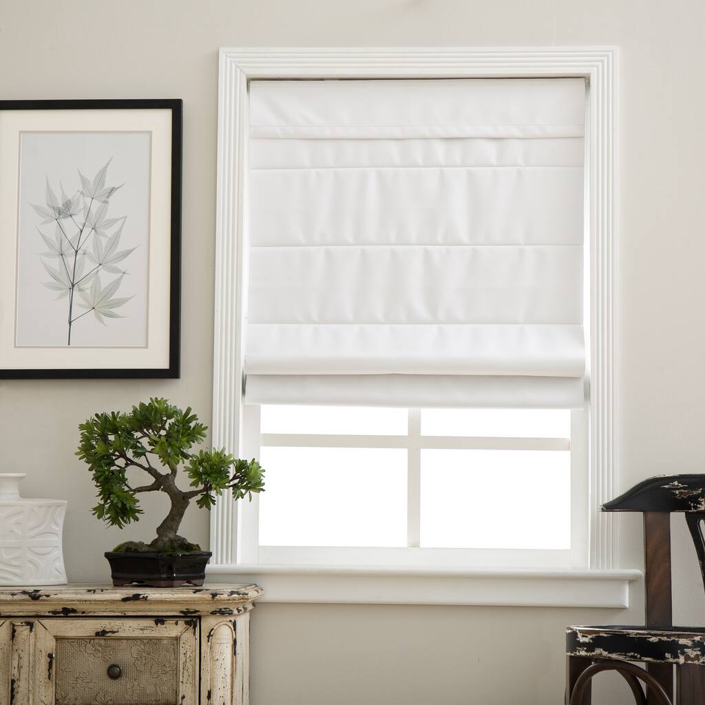 Arlo Blinds Cloud White Room Darkening Cordless Lift Fabric Roman Shades