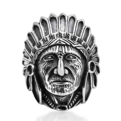 Handmade Viking Native American Chief Head .925 Sterling Silver Vintage Biker Ring (Thailand)