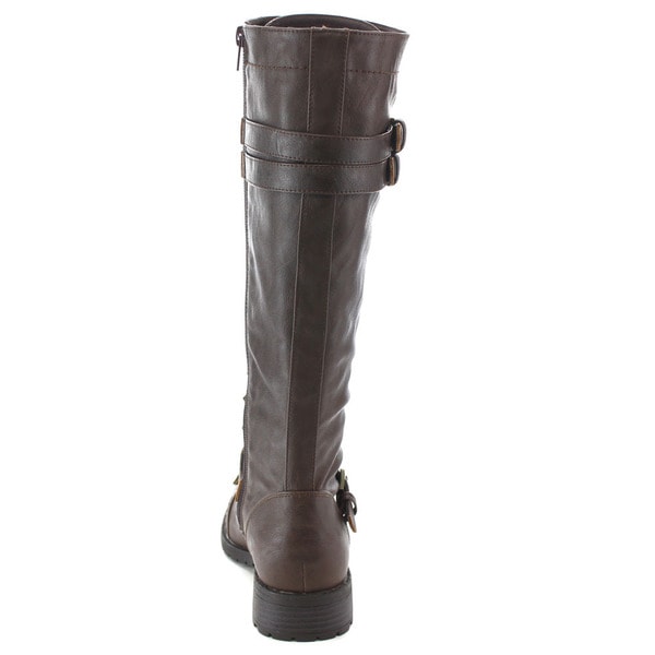 Wild Diva Timberly Womens Fashion Lace Up Buckle Knee High Combat Boots