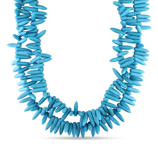 Miadora Silvertone Turquoise 2-strand Necklace - Blue. Opens flyout.