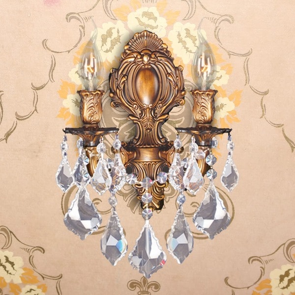 French Royal 2-light Arm French Gold Finish Crystal Candle Wall Sconce