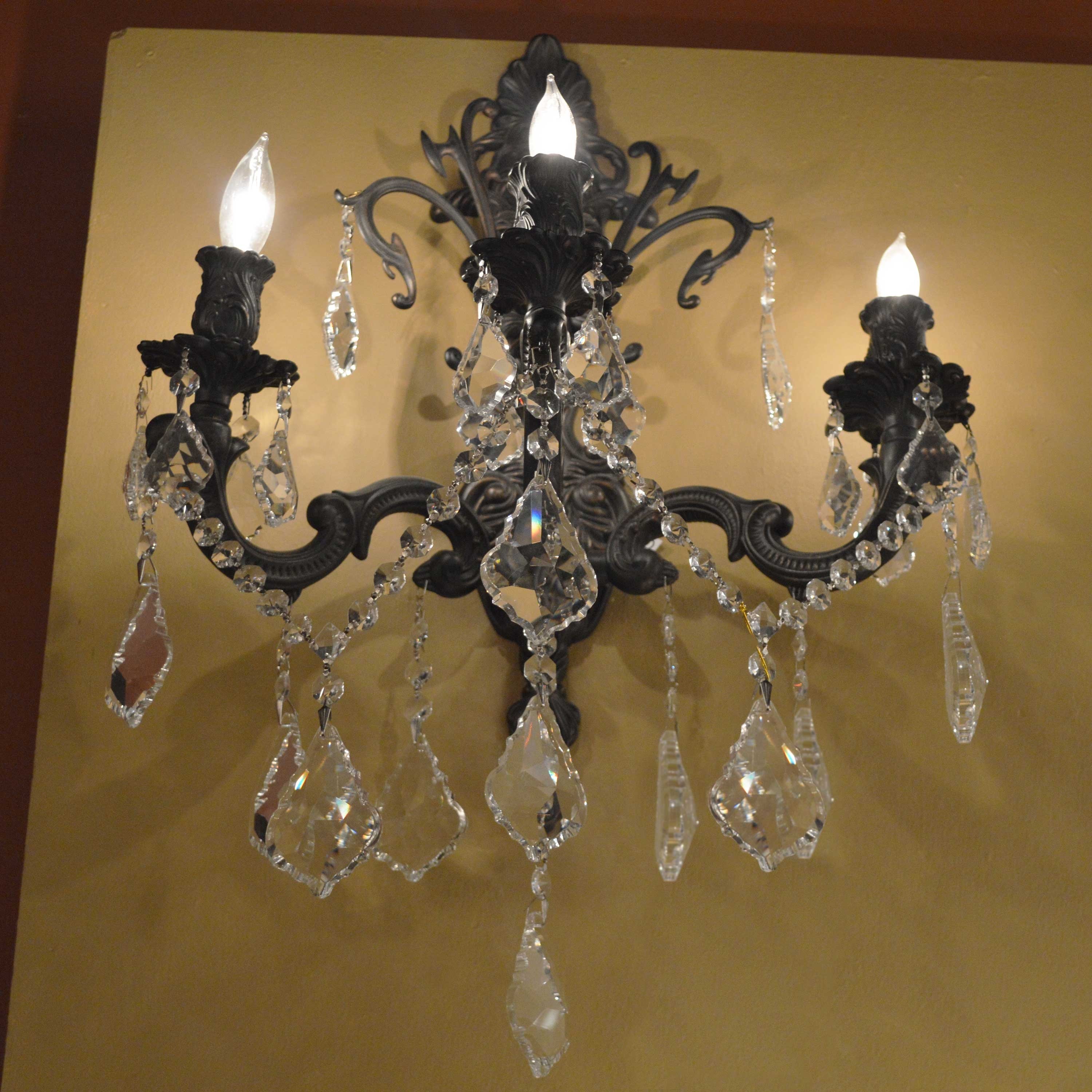 French Royal 3 Light Flemish Br Finish Crystal Candle Wall Sconce Large French Royal 3 Light Flemish Br Finish Crystal Candle Wall Sconce Large