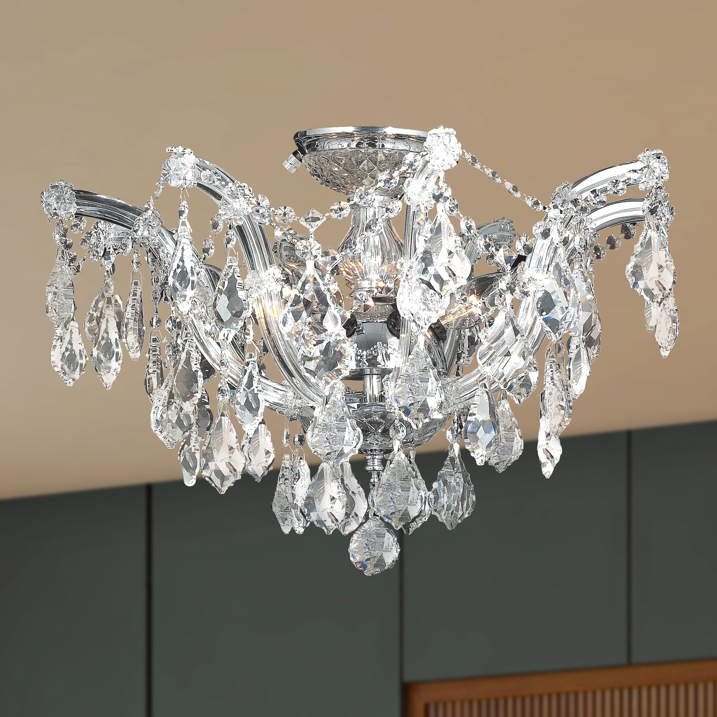 Maria Theresa 6 Light Chrome Finish Crystal Shabby Chic Luxe Ceiling Light