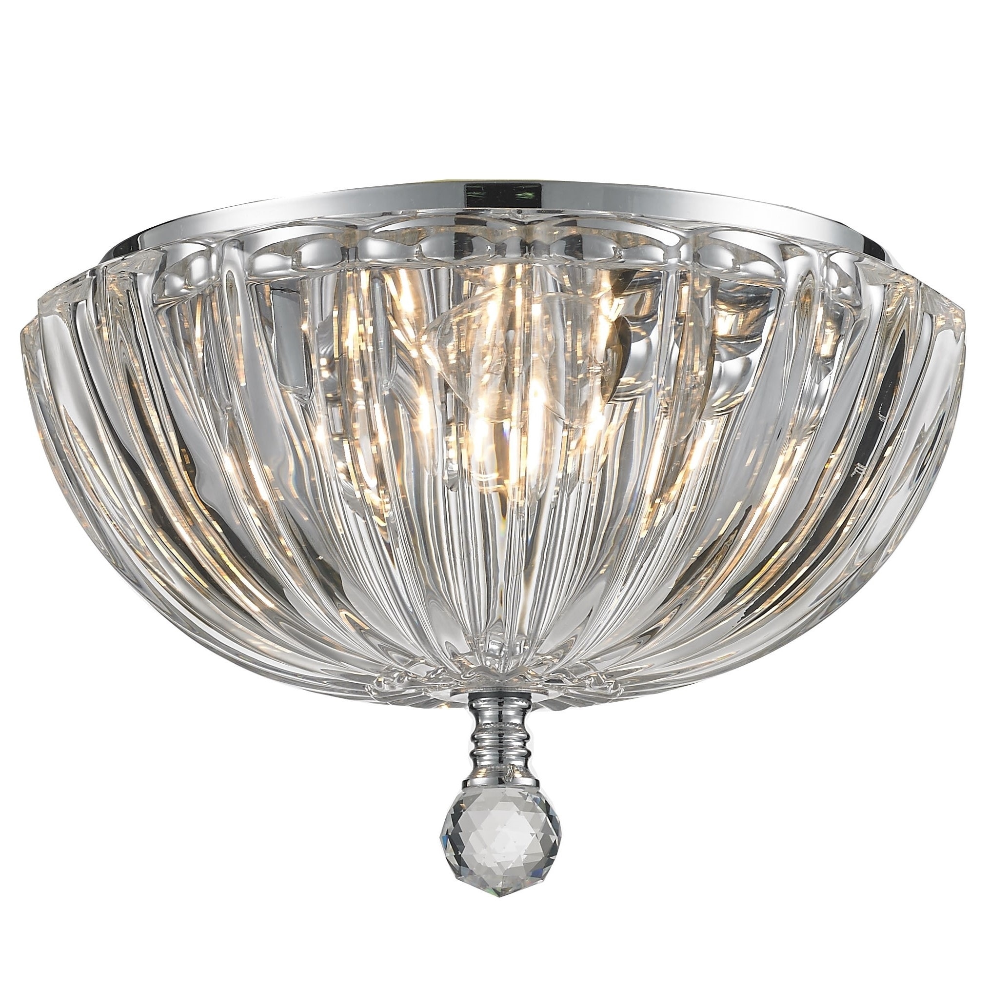 Metro Candelabra 3 Light Chrome Finish Ribbed Crystal Bowl Flush Mount Ceiling Light Small Flush Mount