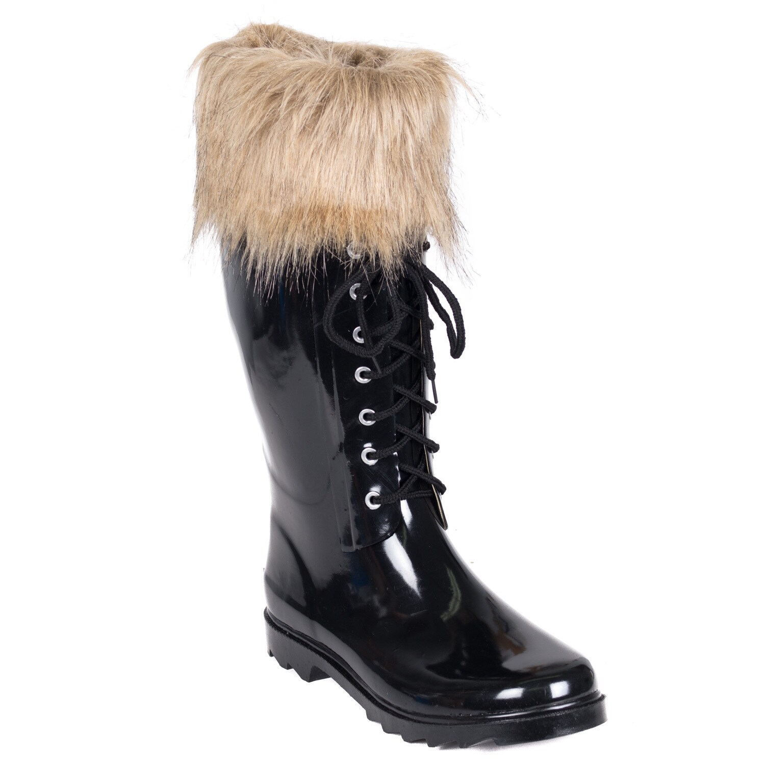 Download Women's Rubber Rain Boots Faux-Fur Mock-Sock with Laces | eBay