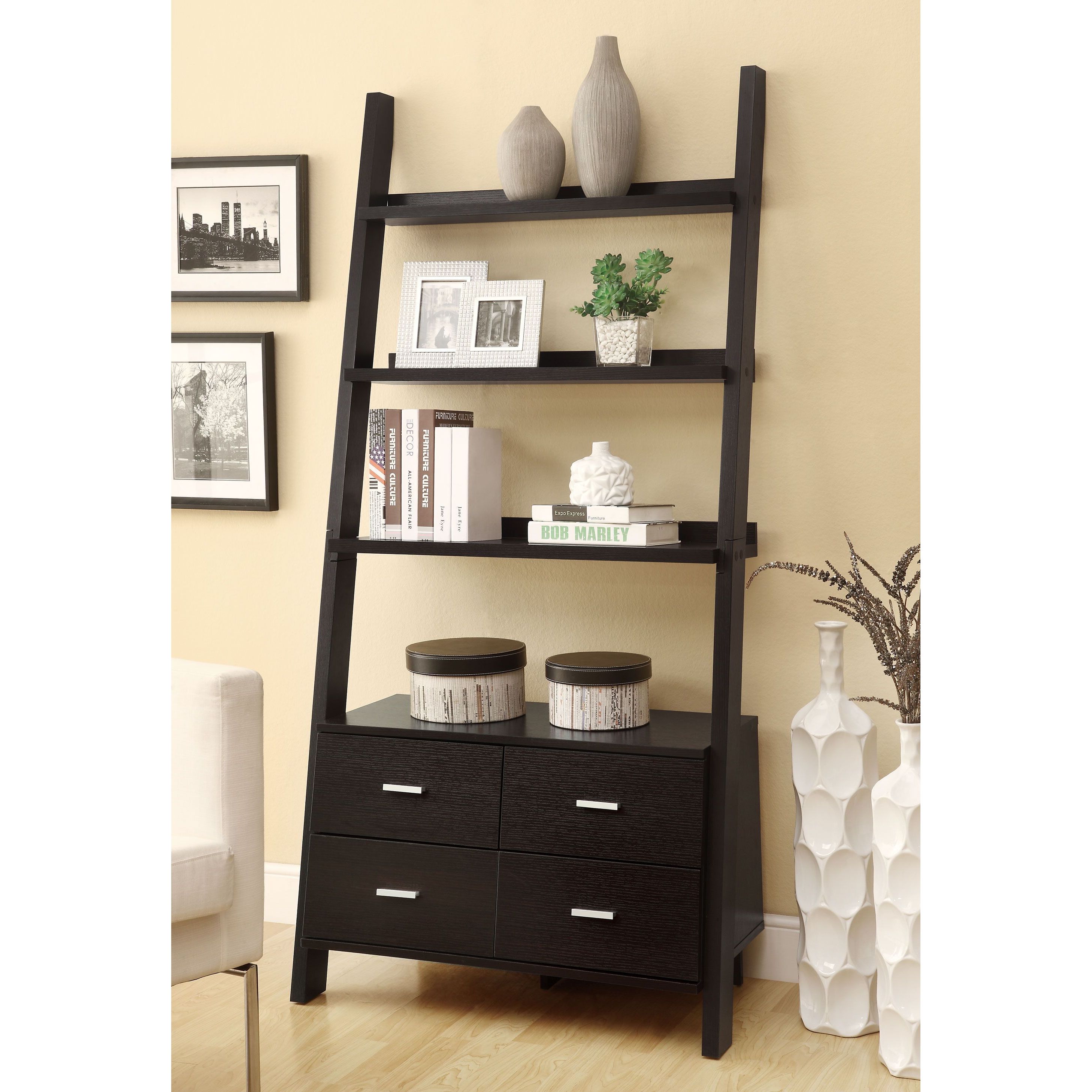 Shop Coaster Company Cappuccino 4 Shelf 4 Drawer Ladder Bookcase