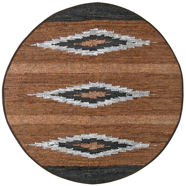 Brown Matador Diamonds Leather Chindi (3x3) Round Rug