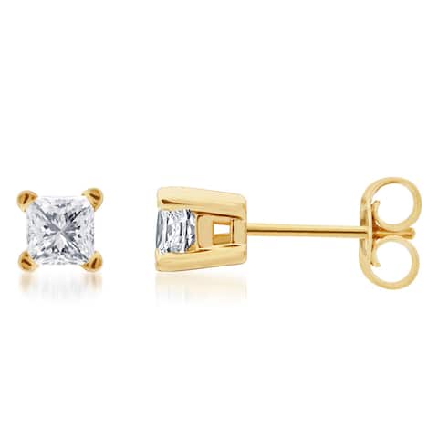 Divina 14k Gold 1/4 to 1 1/2ct TDW Princess-cut Diamond Solitaire Stud Earrings
