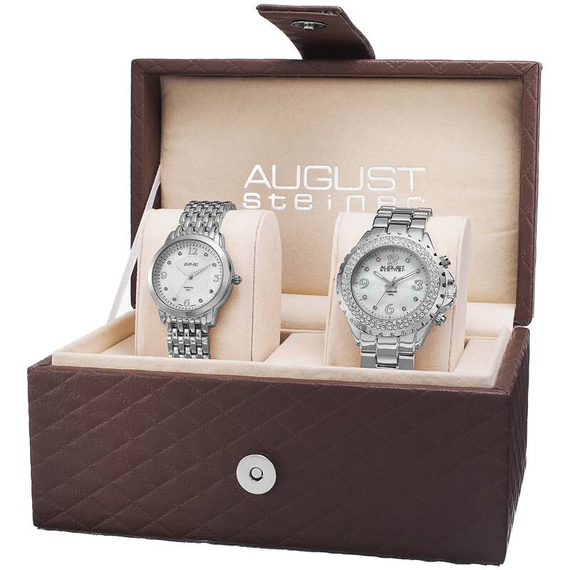 August Steiner Women's Diamond-Accented Quartz Silver-Tone Bracelet Set - silver