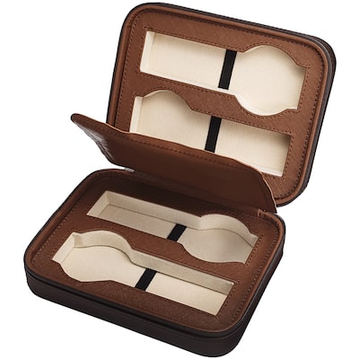 Brown Leatherette Four-Slot Watch Box/Travel Case