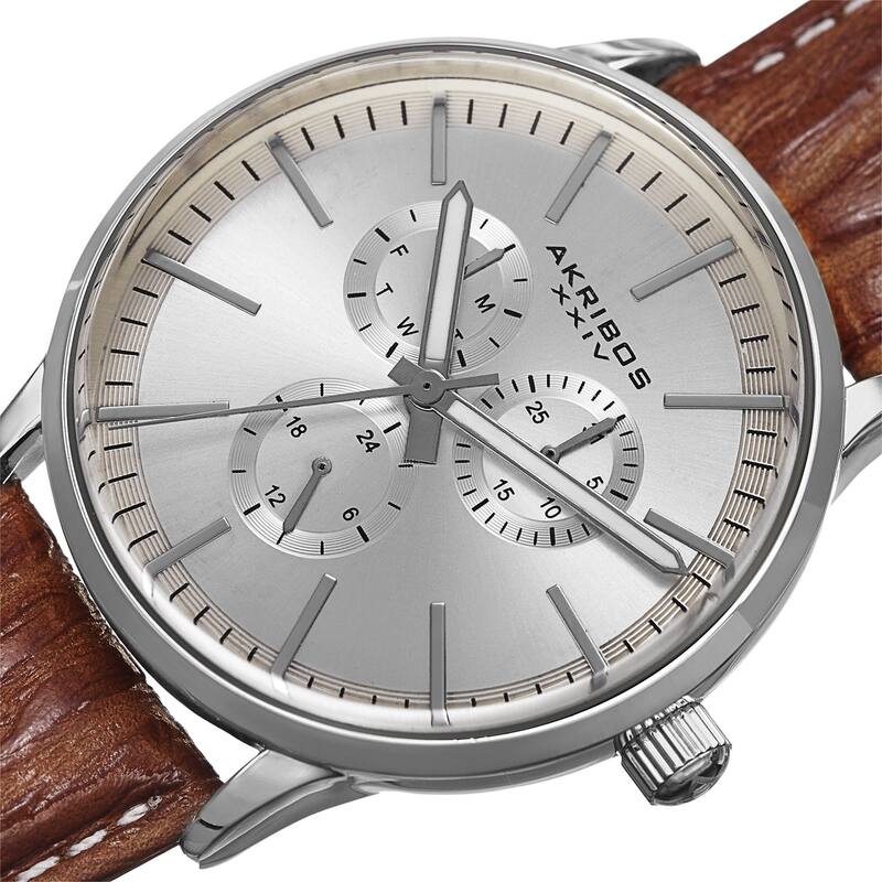 Akribos XXIV Men's Quartz Multifunction Leather Brown Strap Watch