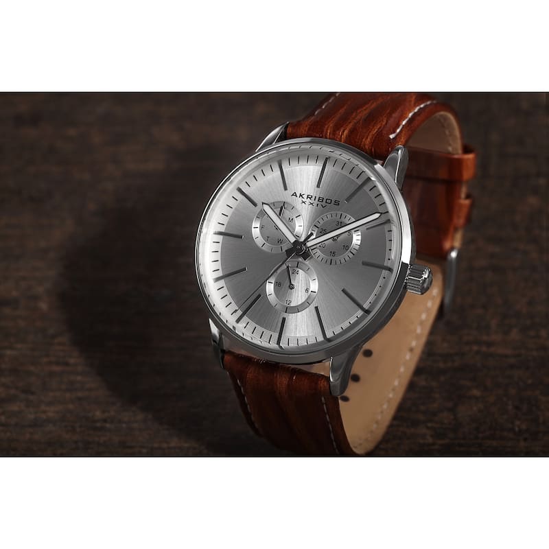 Akribos XXIV Men's Quartz Multifunction Leather Brown Strap Watch