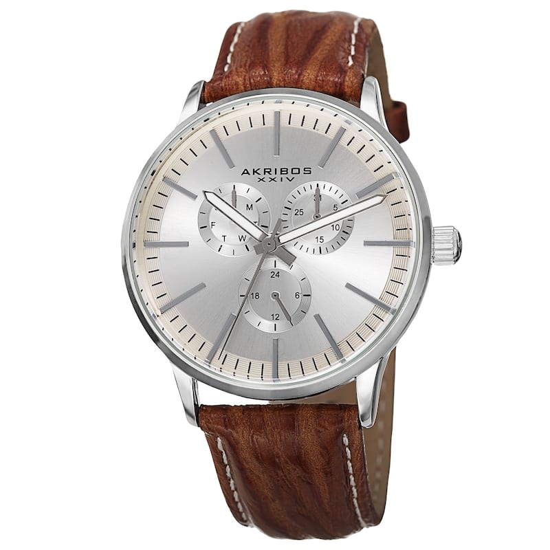 Akribos XXIV Men's Quartz Multifunction Leather Brown Strap Watch
