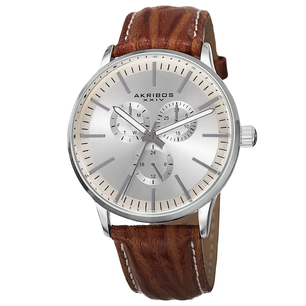 Akribos XXIV Men's Quartz Multifunction Leather Brown Strap Watch