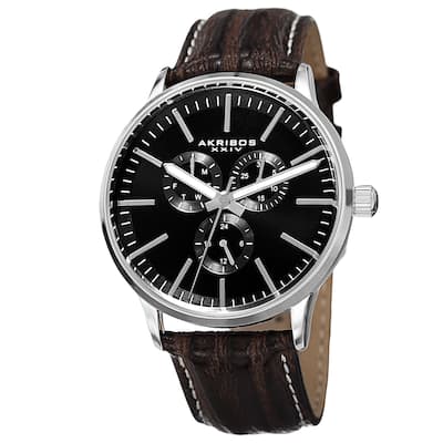 Akribos XXIV Men's Quartz Multifunction Leather Silver-Tone Strap Watch - silver