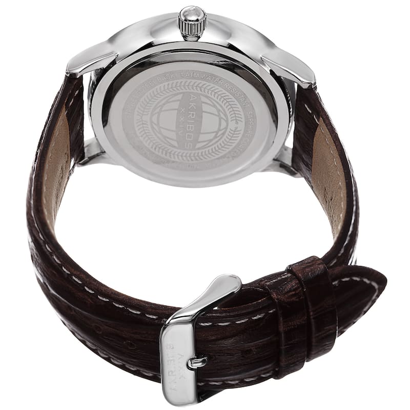 Akribos XXIV Men's Quartz Multifunction Leather Silver-Tone Strap Watch - silver