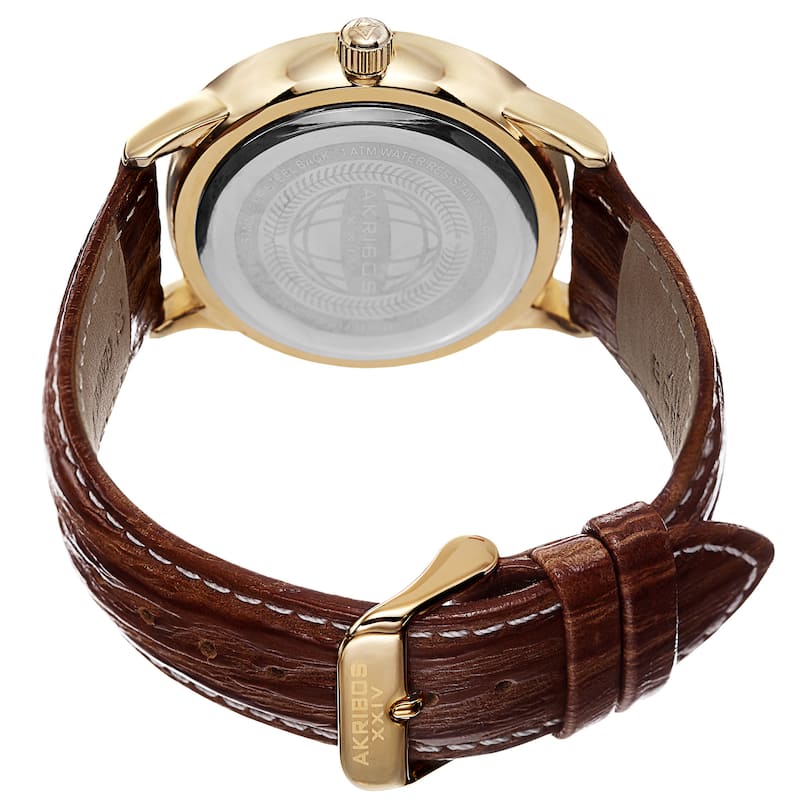 Akribos XXIV Men's Quartz Multifunction Leather Gold-Tone Strap Watch - GOLD