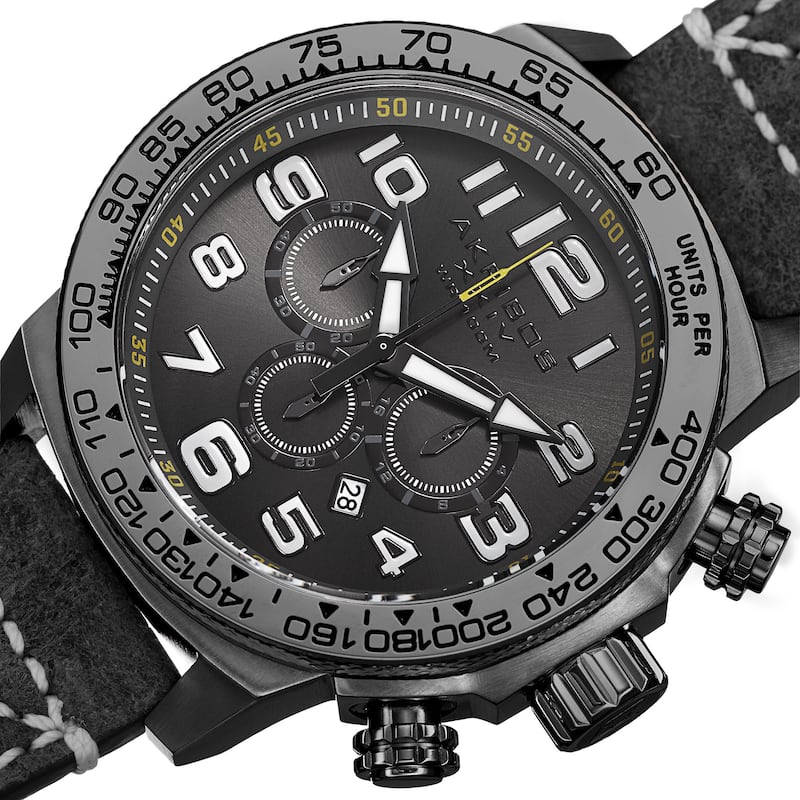 Akribos XXIV Men's Quartz Chronograph Leather Black Strap Watch