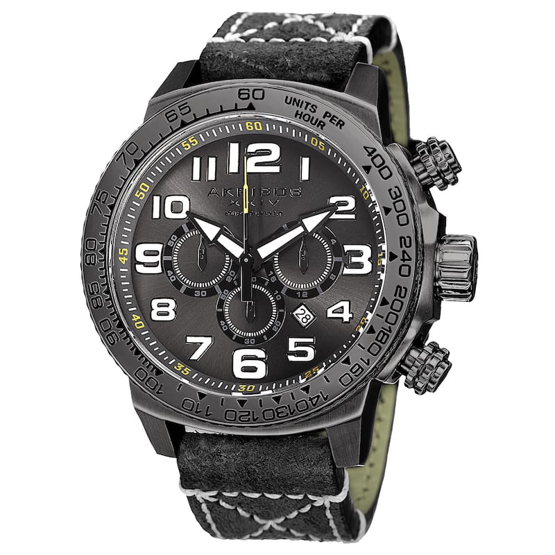 Akribos XXIV Men's Quartz Chronograph Leather Black Strap Watch